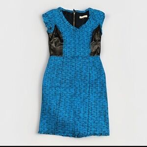 Rebecca Taylor Tweed V-Neck Shift Dress Size 2 Surf/Black Designer